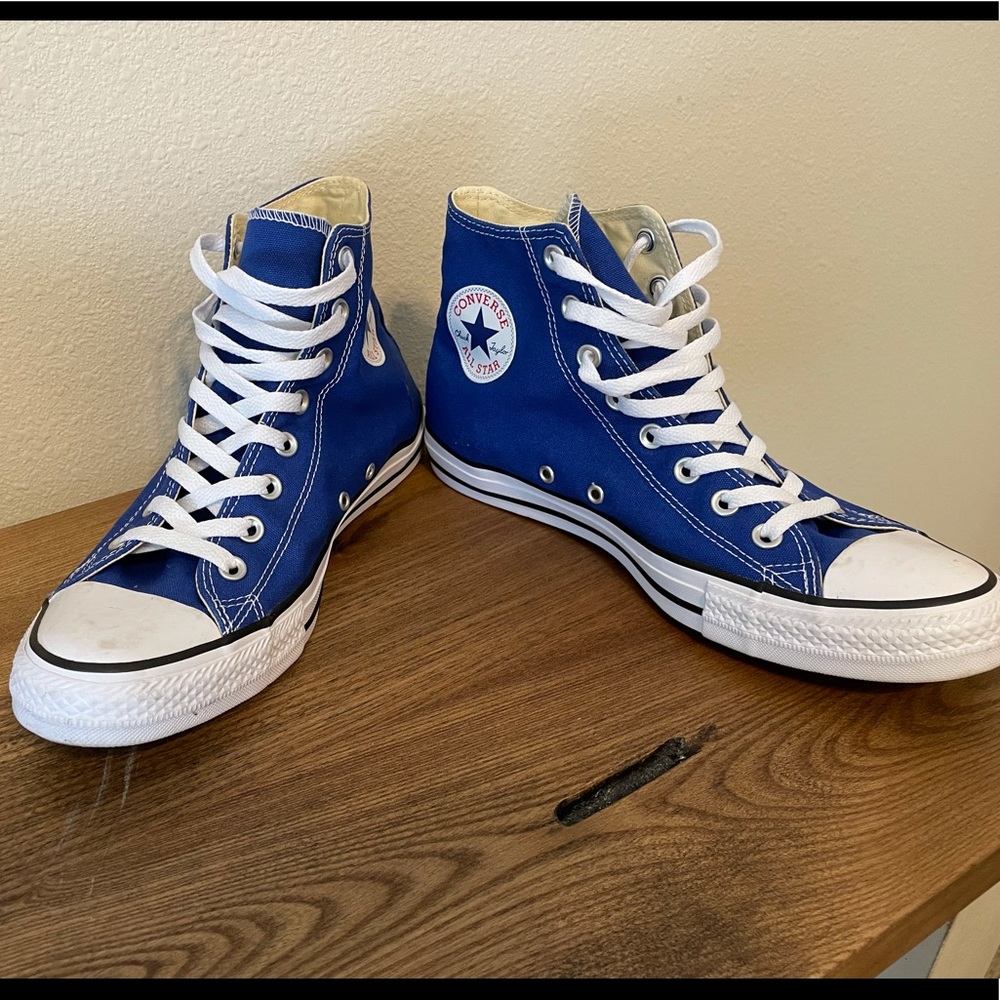 Blue high top converse sneakers